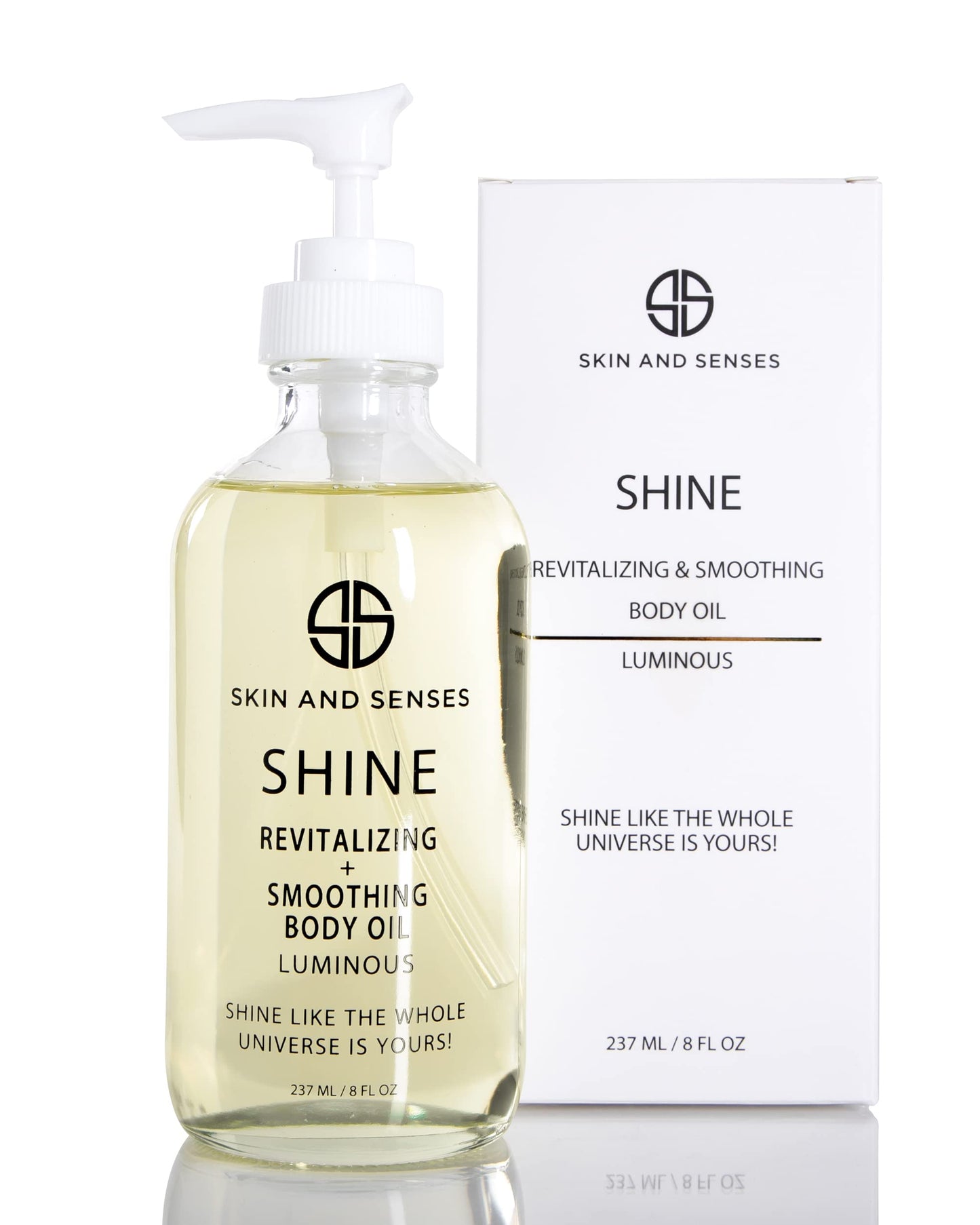 Shine Revitalizing & Smoothing Body Oil Luminous –100% Natural, plant-based ingredients Loaded with a blend of Healing Oils and Vitamin E, that deeply soothe, and moisturizes the skin.