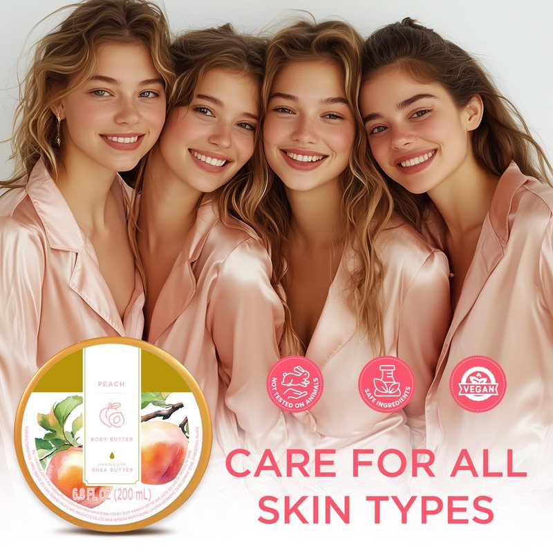 Princess Belle Peach Body Butter with Natural Shea Butter, Body Moisturizer for Dry Skin, Body Care for Women-Deep Moisturizing and Softening-200ml(6.8 floz)