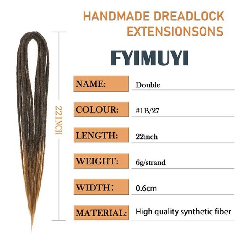 22 Inch Double Ended Dreadlocks Extensions, Thin 0.6cm Soft Fake Dreads 30 Strands De Natural Black Synthetic Dreadlock Extensions #1B/27