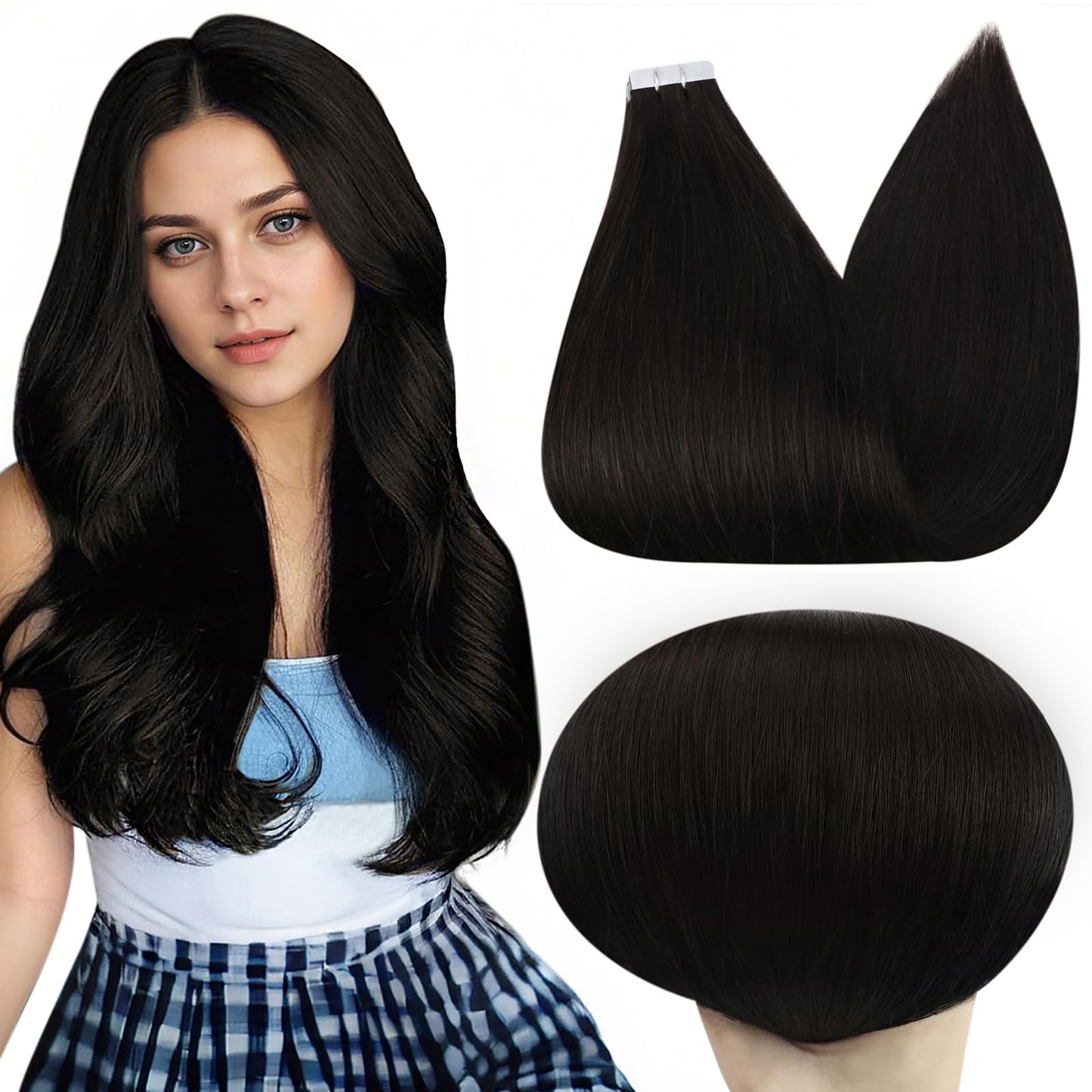 Full Shine Straight Tape in Hair Extensions Real Human Hair 10 Inch Seamless Tape in Extensions Natural Remy Hair Color 1B Black Double Sided Tape in Hair 20 Pcs Skin Weft Hair 30 Gram