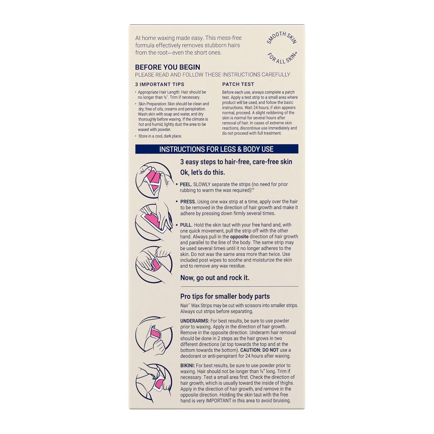 Nair Hair Remover Wax Ready Strips, Legs and Body Hair Removal Wax Strips, 40 Count, 3 Pack