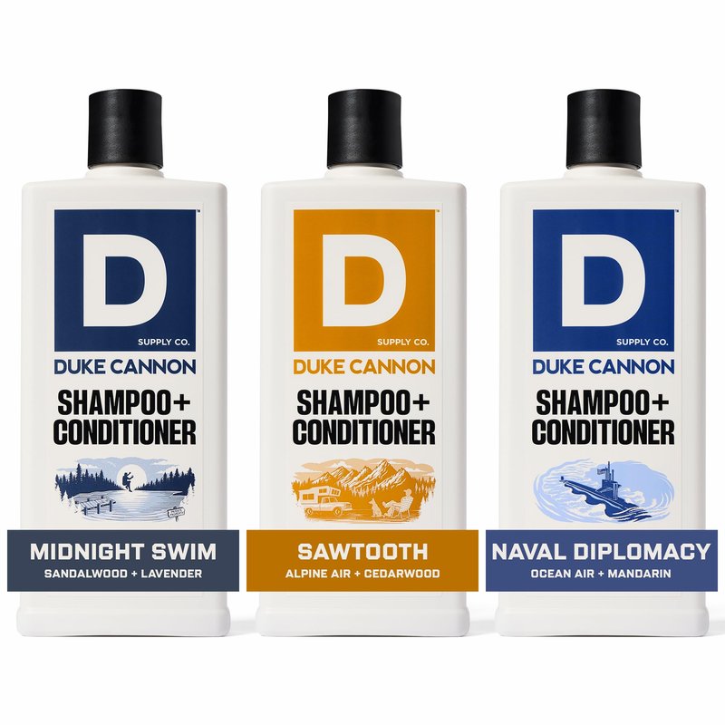 Duke Cannon News Anchor 2-in-1 Hair Wash - Bay Rum, Naval Diplomacy, Cedarwood Scents, Shampoo & Conditioner Combo for Men, Strengthening & Scalp-Stimulating, 10 oz. (3-Pack)