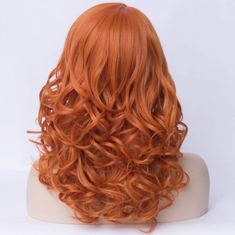 PATTNIUM Orange Wig Shoulder Length Curly Wig Orange Wig With Bangs Ginger Wig for Women and Girls Heat Resistant Synthetic Cosplay Costume Wig (Orange)