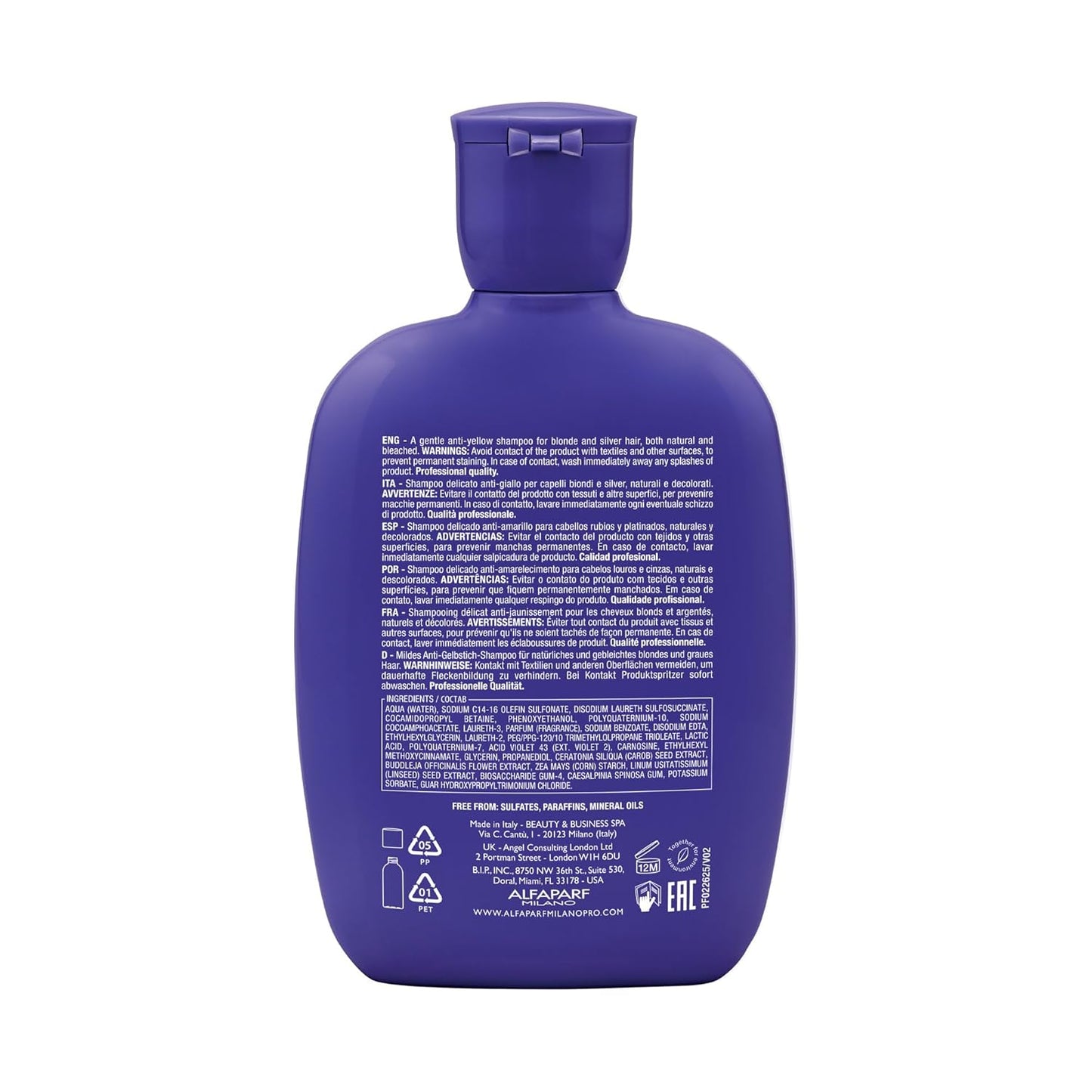 Alfaparf Milano Semi Di Lino Anti Yellow Purple Shampoo for Blonde Hair - Sulfate Free, Hydrating Shampoo for Blonde, Platinum, Silver & Gray Hair - Removes Yellow & Neutralizes Brass (8.45 oz/250 ml)