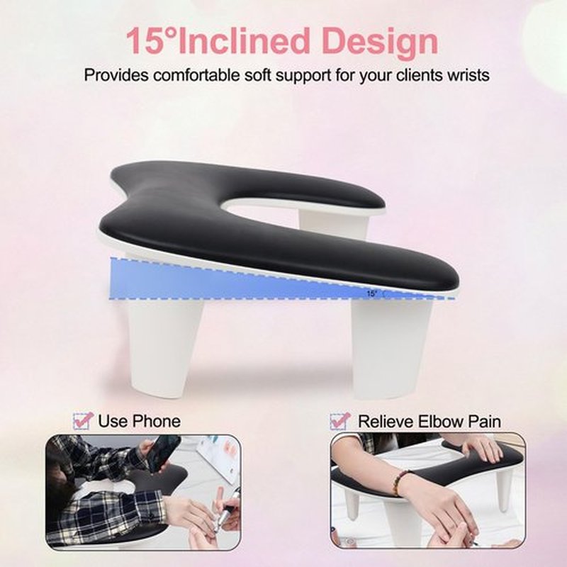 Arm Rest for Nails Tech,U-shaped Manicure Nail Hand Rest Pillow Cushion, Big Microfiber Leather Nail Arm Rest Stand for Acrylic Nail Art Tech(Black)