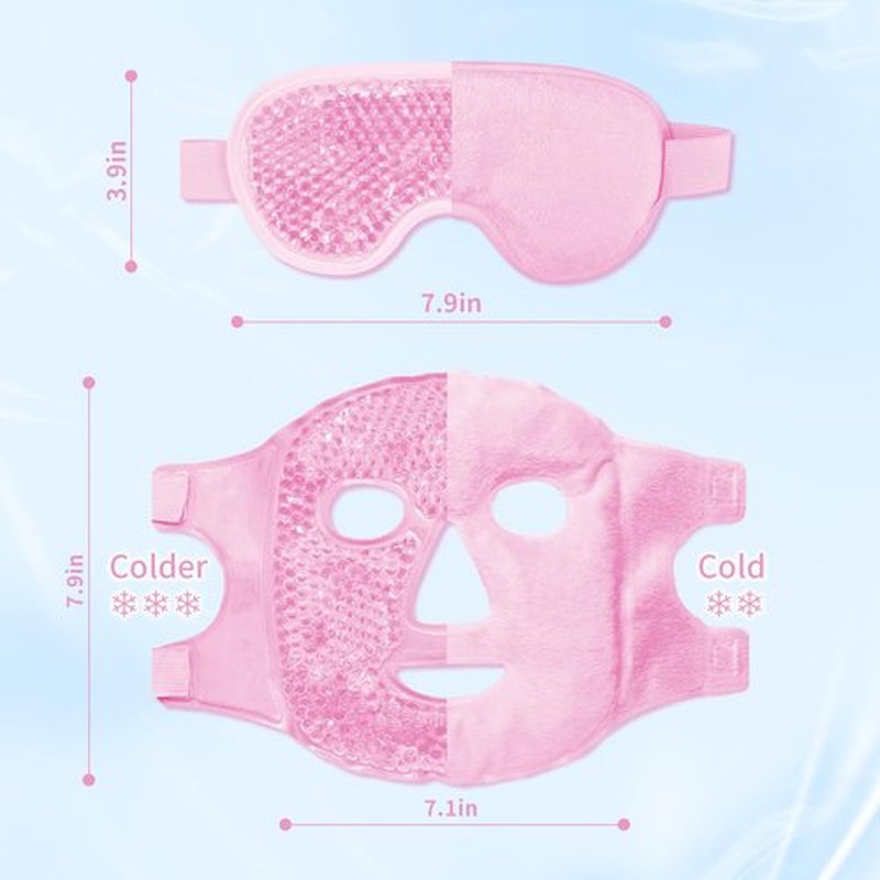 Cooling Eye Mask and Ice Face Mask Set for Reducing Puffiness, Bags Under the Eyes, Sinus, Redness, Pain Relief, Dark Circles, Migraine, and Hot Cold Use Reusable with Super Soft Lining (Pink Set)