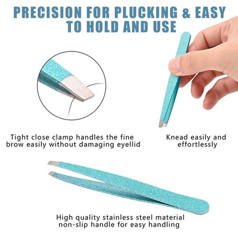 Amytor Eyebrow Tweezer Set, 4 Pcs Professional Stainless Steel Tweezers for Women, Precision Tweezer for Facial Hair, Splinter and Ingrown Hair Removal(Cyan)