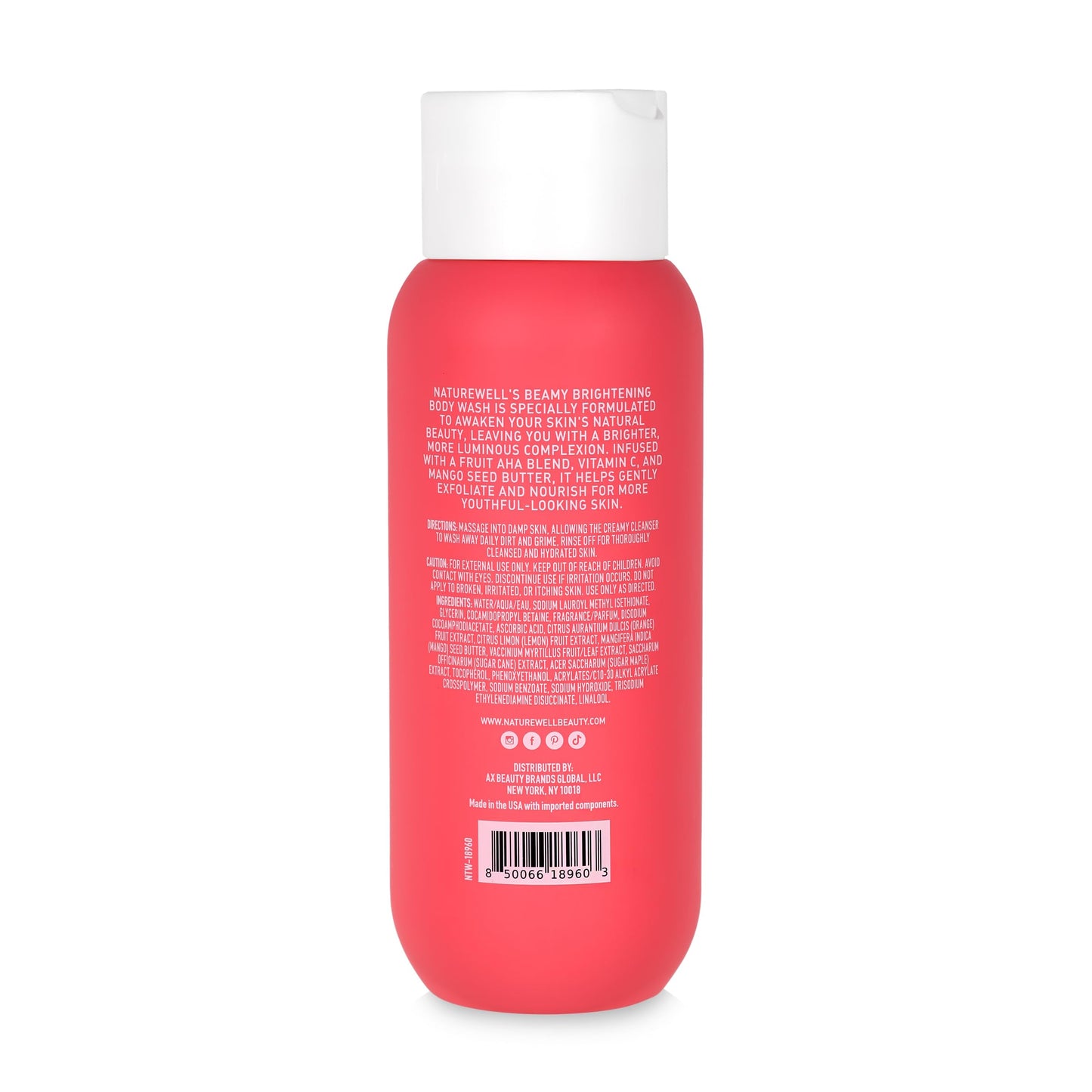 NATURE WELL Beamy Brightening & Cleansing Body Wash, Infused With Fruit AHA Blend, Vitamin C, & Mango Seed Butter, Scented With Black Currant, Jasmine & Vanilla Woods, 13 Fl Oz