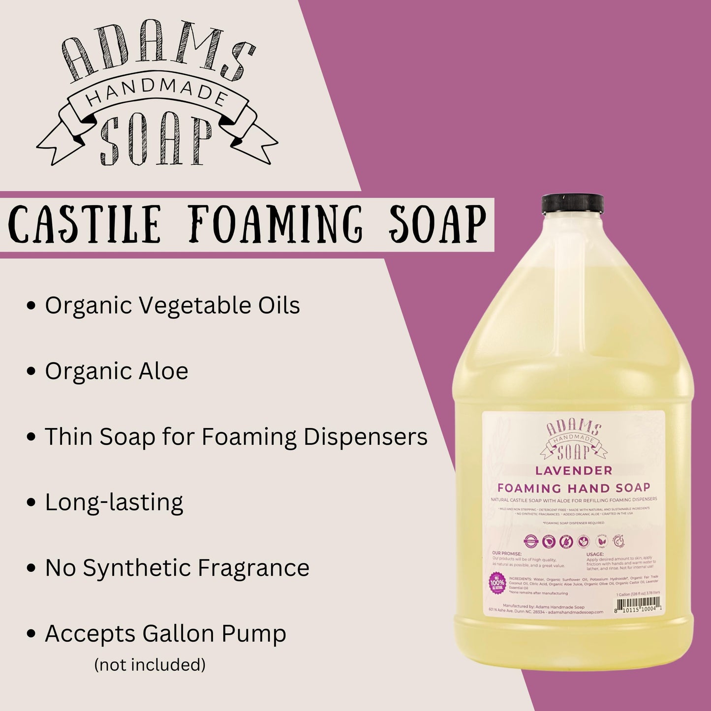Adams Handmade Soap Liquid Foaming Soap 1 Gal - Lavender (Pack of 4)