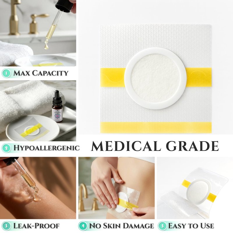 TODICAMP Belly Button Patches - Medical Grade Silicone & Cotton Ring, Hypoallergenic, No Marks, No Skin Damage, Leak Proof, 7x7 cm, Sticks Overnight, 30 Pieces for Skin & Belly Button