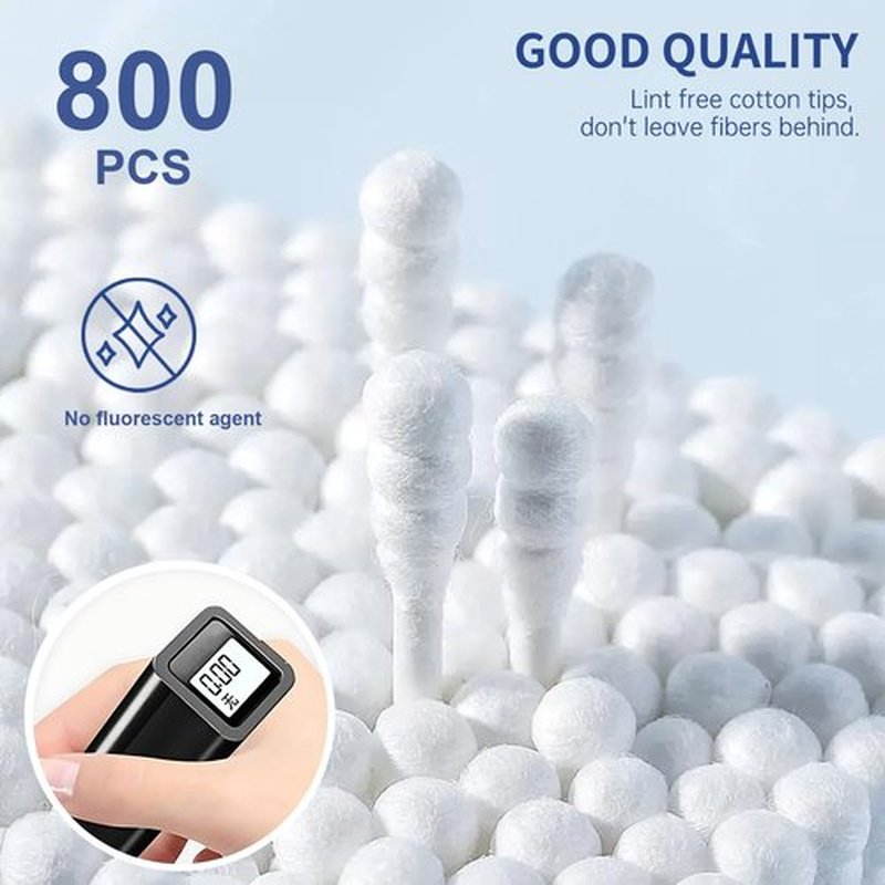 Pointed Tip Cotton Swabs, 800 Count Double Tipped Precision Tips Cotton Buds Spiral Head with Paper Stick, Cotton Buds for Makeup, Personal Care, Crafts(Pointed+Spiral Head)