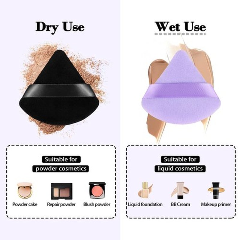 RAREIUS 8pcs Triangular Powder Puff Face Soft Velvet Makeup Puff for Loose Powder Body Powder Makeup Sponge for Contouring Wet Dry Foundation Blender Sponge Beauty Makeup Tool.(Black&Purple)
