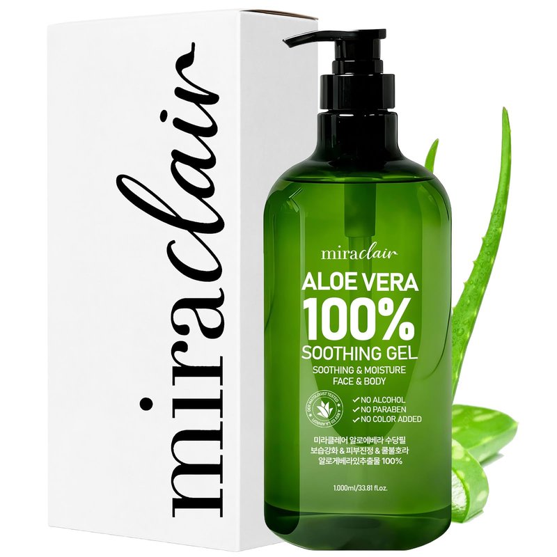 MIRACLAIR 100% Pure Aloe Vera Soothing Gel – Aloe Vera Gel 1000ml, Moisturizing & Calming Skin Care for Face & Body Hair 33.81 fl oz