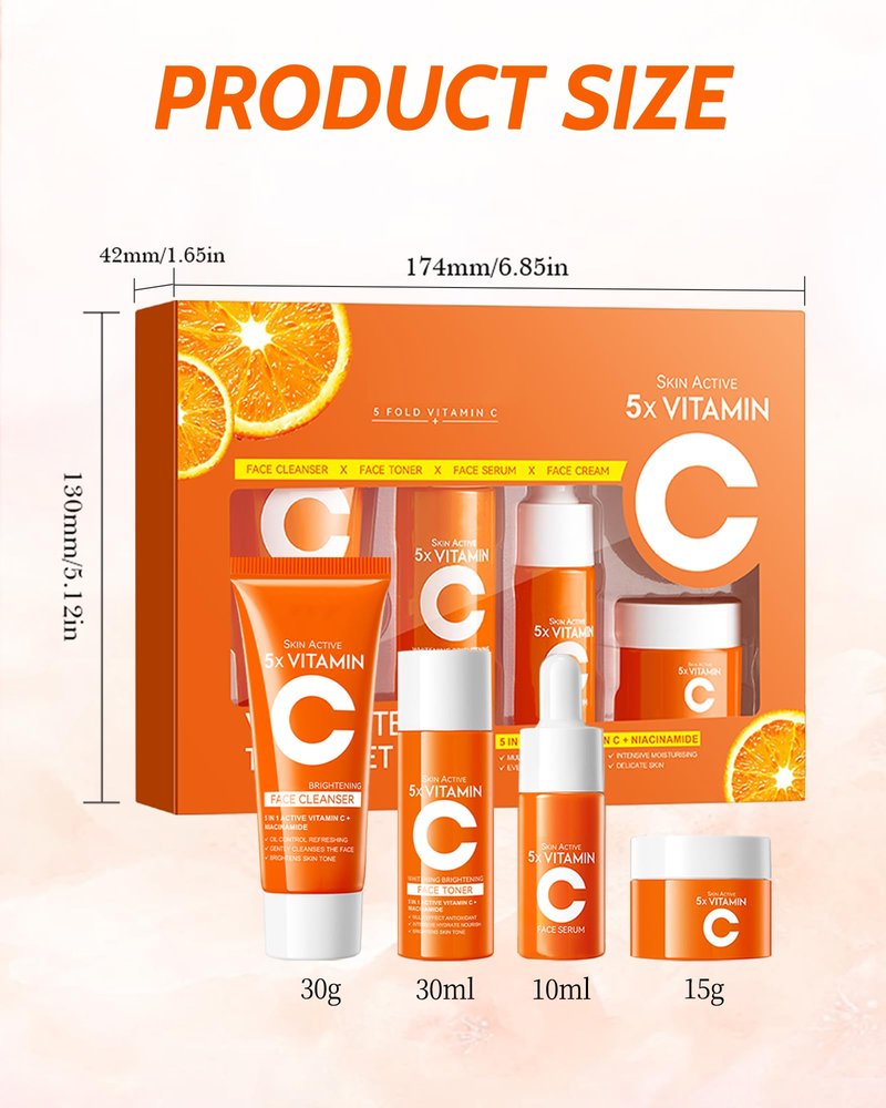 Skin Care Set,4 in 1 Vitamin C Soft Travel Kit with Cleanser,Toner,Serum,Face Cream,Moisturizing Firming Anti-Aging Soft Skin,Women’s Mother's Day Skincare Beauty Gift Kit for Women Mom