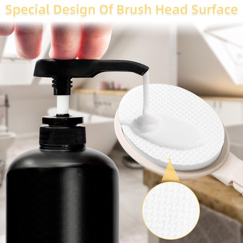 LFJ 19" Long Handle Shower Sponge Brush Set, 3 in 1 Body Brush, Bath Sponge and Lotion Applicator Improved Skin Health, Suitable for Men and Women (White Brush-2P)