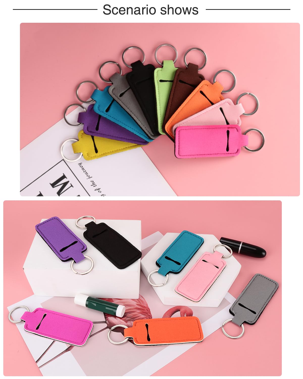 Meiiy Chapstick Holder Keychain Lip Balm Keychain Lipstick Sleeve Pouch Portable Pocket Lip Gloss Tube Holder Stocking Stuffers Gift for Women (10pcs-new)