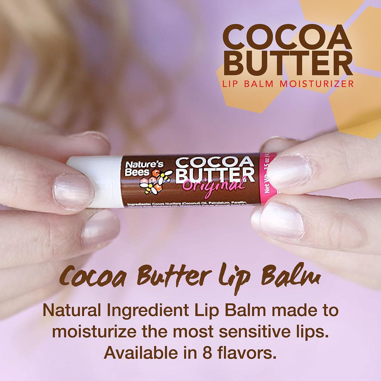 Nature's Bees Cocoa Butter Lip Balm, Original, Shea Butter, Mango Butter and Olive Oil, Bulk Lip Care for Dry Lips, Made with Coconut Oil, Beeswax, Vitamin E, Aloe, 0.15 oz, 4 Flavors, 72 Pack