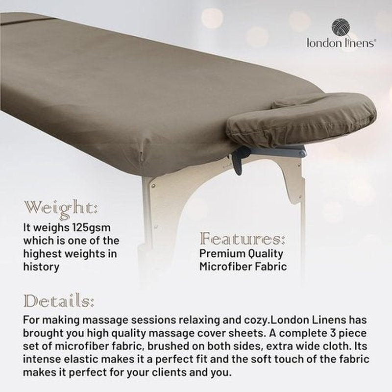 LONDON LINENS Soft Microfiber Massage Table Sheets Set 3 Piece Set - Includes Massage Table Cover, Massage Fitted Sheet, and Massage Face Rest Cover (Walnut), Pack of 2