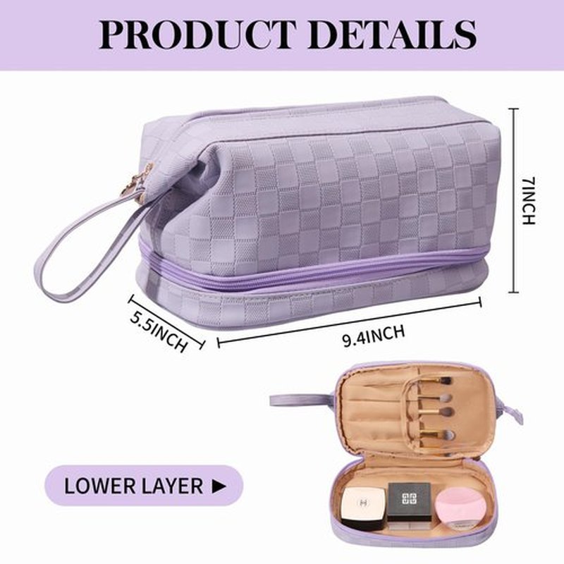 Abiudeng Large Makeup Bag,Waterproof Cosmetic Bag,Make up Travel Bag Essentials,Cute Travel Toiletry Bag for Women Makeup Bag Organizer with Bottom Pouch,Travel Size Toiletries Bag for Women-purple