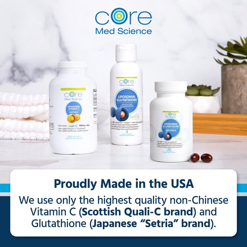 Core Med Science Liposomal Glutathione Supplement - (500mg, 60 Softgels) - High-Absorption Glutathione for Antioxidant & Liver Detox Support with Pure Reduced Setria - Daily Use for Immune Function