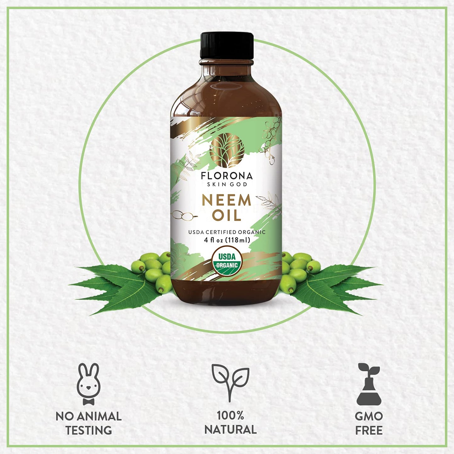 FLORONA Neem Oil USDA Organic - 4 fl oz for Hair Care, Skin Care, Aromatherapy, Soap Making