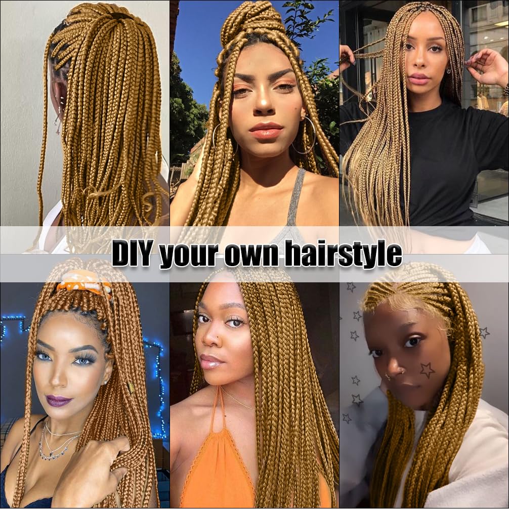 27 Honey Blonde Braiding Hair Pre Stretched 27 Braiding Hair Prestretched Braiding Hair Professional Honey Blonde Hair for Braiding Synthetic Box Braids Crochet Braids Hair Yaki Texture(30Inch,8packs)