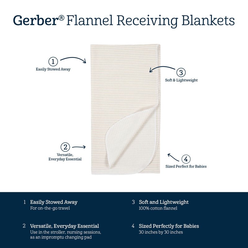Gerber Unisex Baby 100% Cotton Flannel Receiving Blankets 30x30 Inches (Pack of 4), Boho Rainbow, One Size