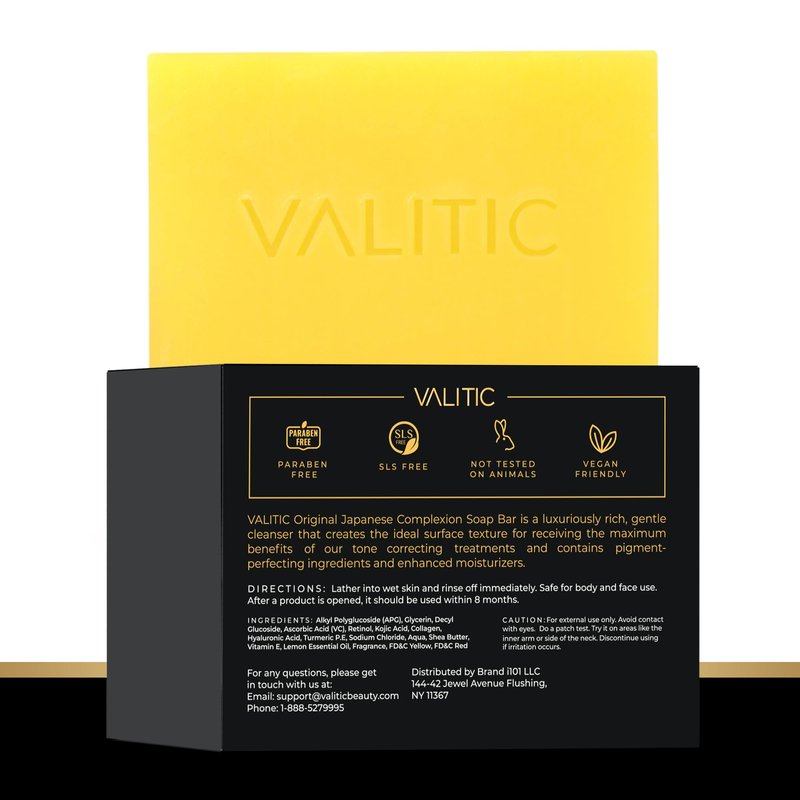 VALITIC Brightening Lemon & Turmeric Kojic Acid Soap with Vitamin C, Retinol, Collagen - Original Japanese Complex - with Hyaluronic Acid, Vitamin E, Shea Butter - Dark Spot Corrector 2 Pack & Holder