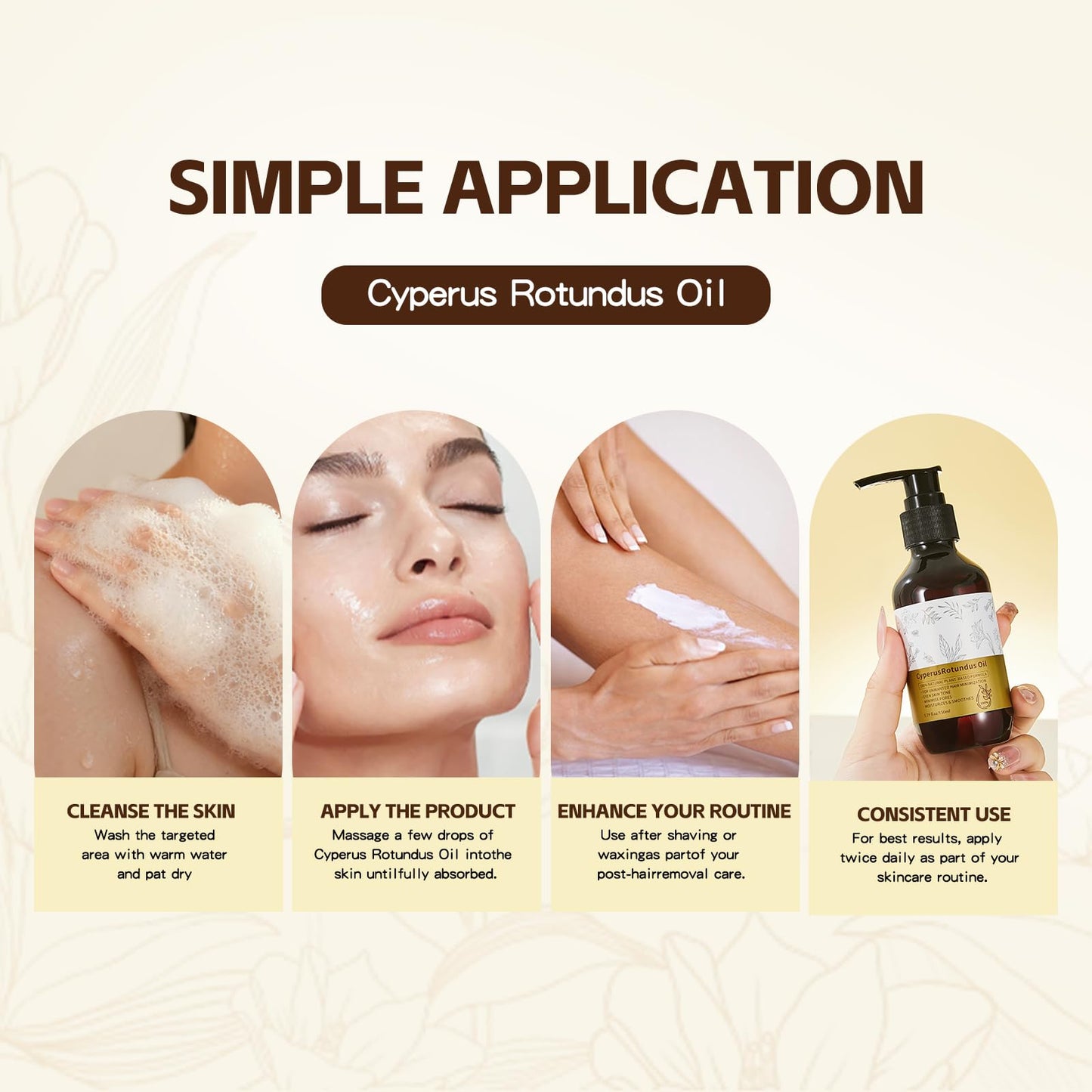NIZENTA Round-Leaf Cyperus Rotundus Essential Oil, Reduces Body Hair Growth, Minimizes Pores, Moisturizes and Soothes the Skin, Suitable for all Skin Types 150ml