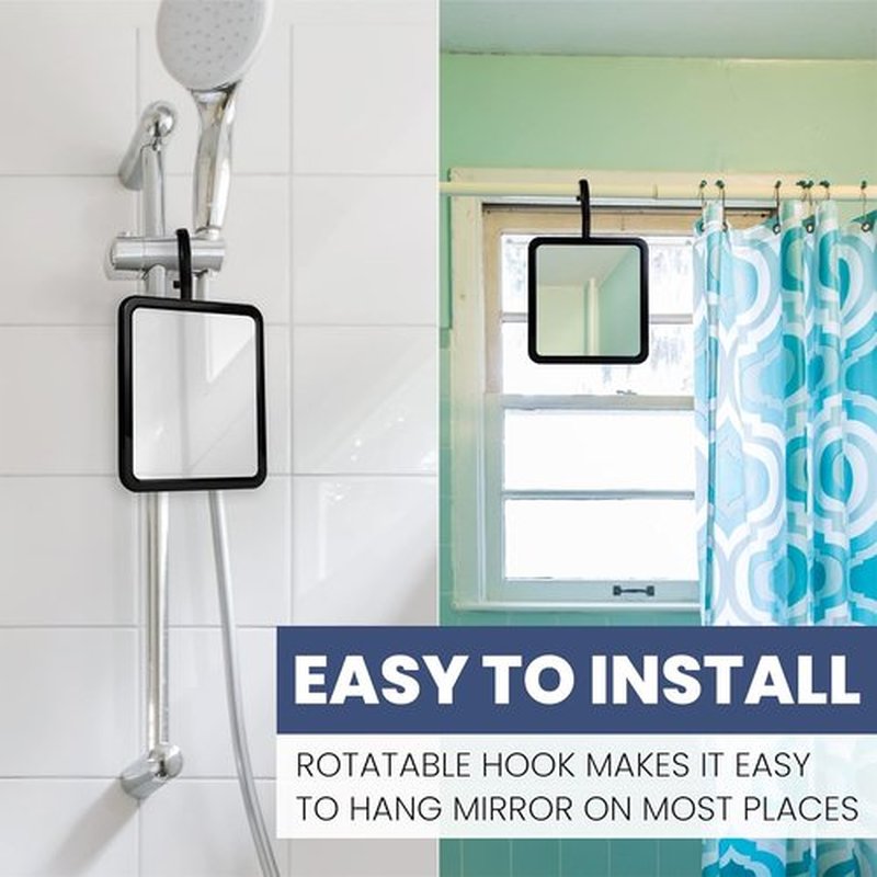 MIRRORVANA Dual Anti Fog Shower Mirror for Shaving with Hook for Hanging and Fogless Shatterproof Surface - Fill Back Chamber/Reservoir with Hot Water for Fog Free Shave (8" x 7", Black)