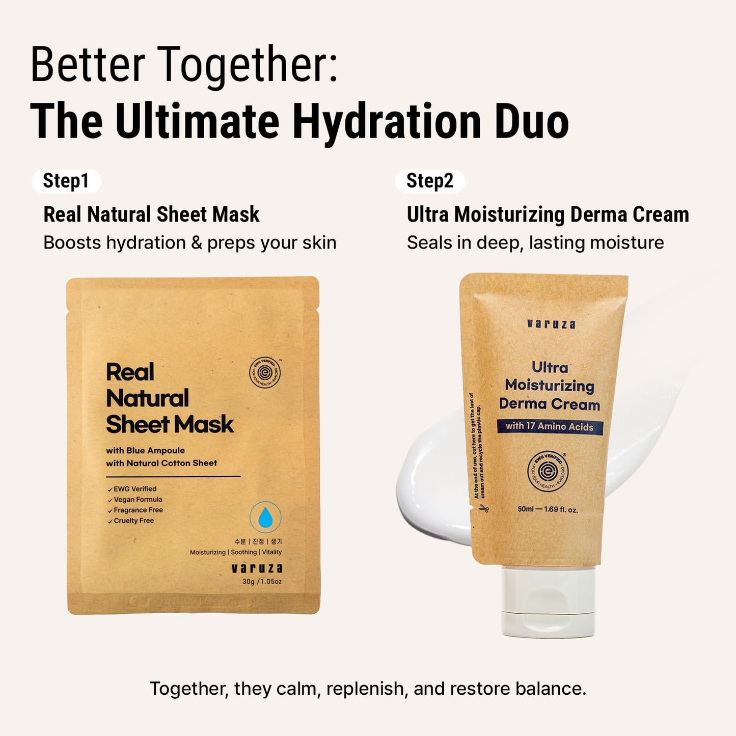 varuza Ultra Moisturizing Derma Facial Cream with 17 Amino Acids Vegan Nano Liposome Cream Low Molecular Weight Hyaluronic Acid Oil Free