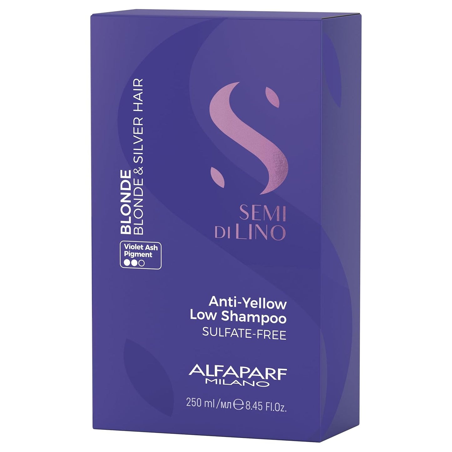 Alfaparf Milano Semi Di Lino Anti Yellow Purple Shampoo for Blonde Hair - Sulfate Free, Hydrating Shampoo for Blonde, Platinum, Silver & Gray Hair - Removes Yellow & Neutralizes Brass (8.45 oz/250 ml)