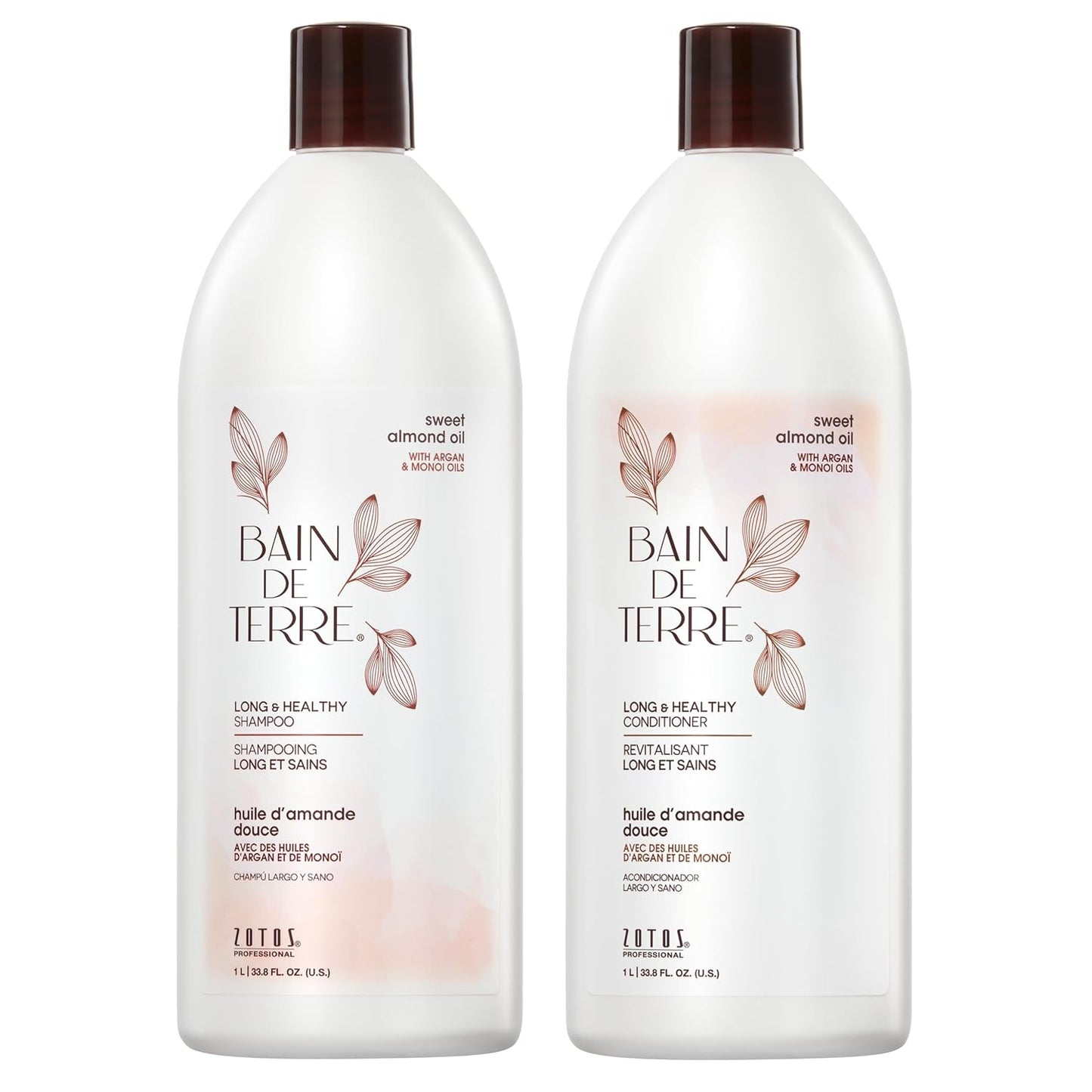 Bain de Terre Sweet Almond Oil Long & Healthy Shampoo, Strength & Protection for Weak, Damaged Hair, with Argan & Monoi Oils, Paraben-Free, Color-Safe, Vegan