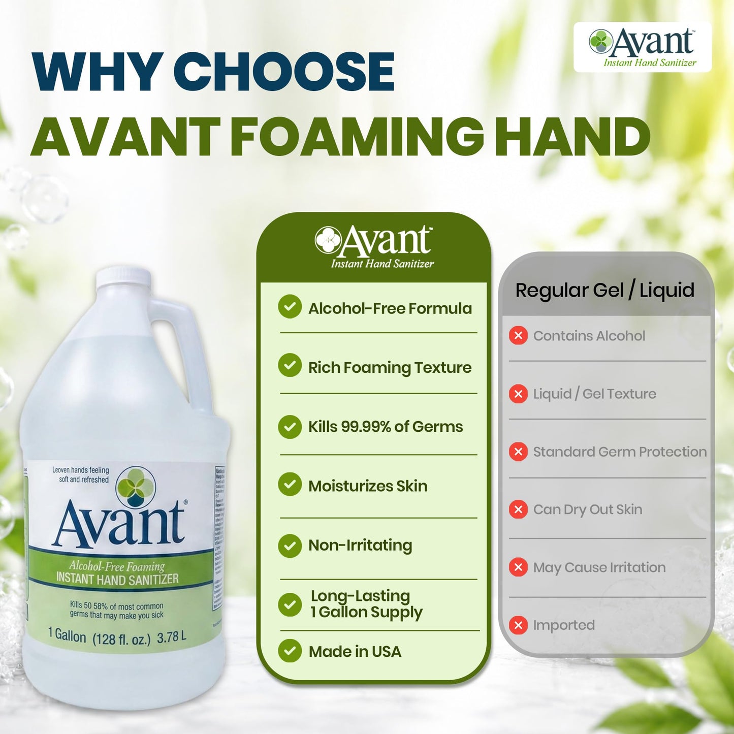 Avant® Alcohol-Free Foaming Hand Sanitizer, 1 Gallon refill