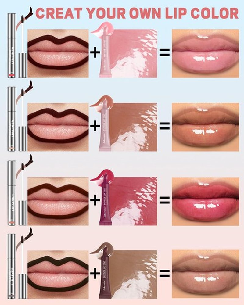Peel Off Lip Liner Stain & Lip Gloss Set, Long Lasting Waterproof Brown Lip Stain Peel off Tattoo Nude Lip Liner & Tinted Lipstick Combo Non-Stick Cup Transfer Proof Lip Stain Color Women Makeup,Set C