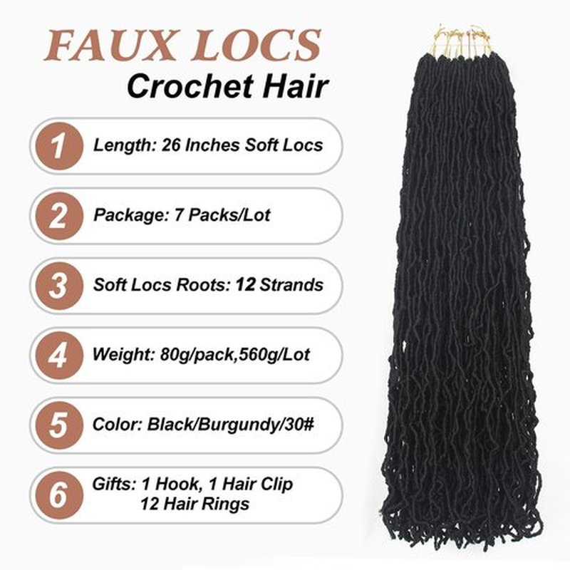 26 Inch Soft Locs Crochet Hair 7 Packs Faux Locs Crochet Hair Pre Looped Locs Hair Braids Goddess Locs Hair Black Distressed New Crochet Locs for Black Women(26 Inch (Packs of 7), 1B#)