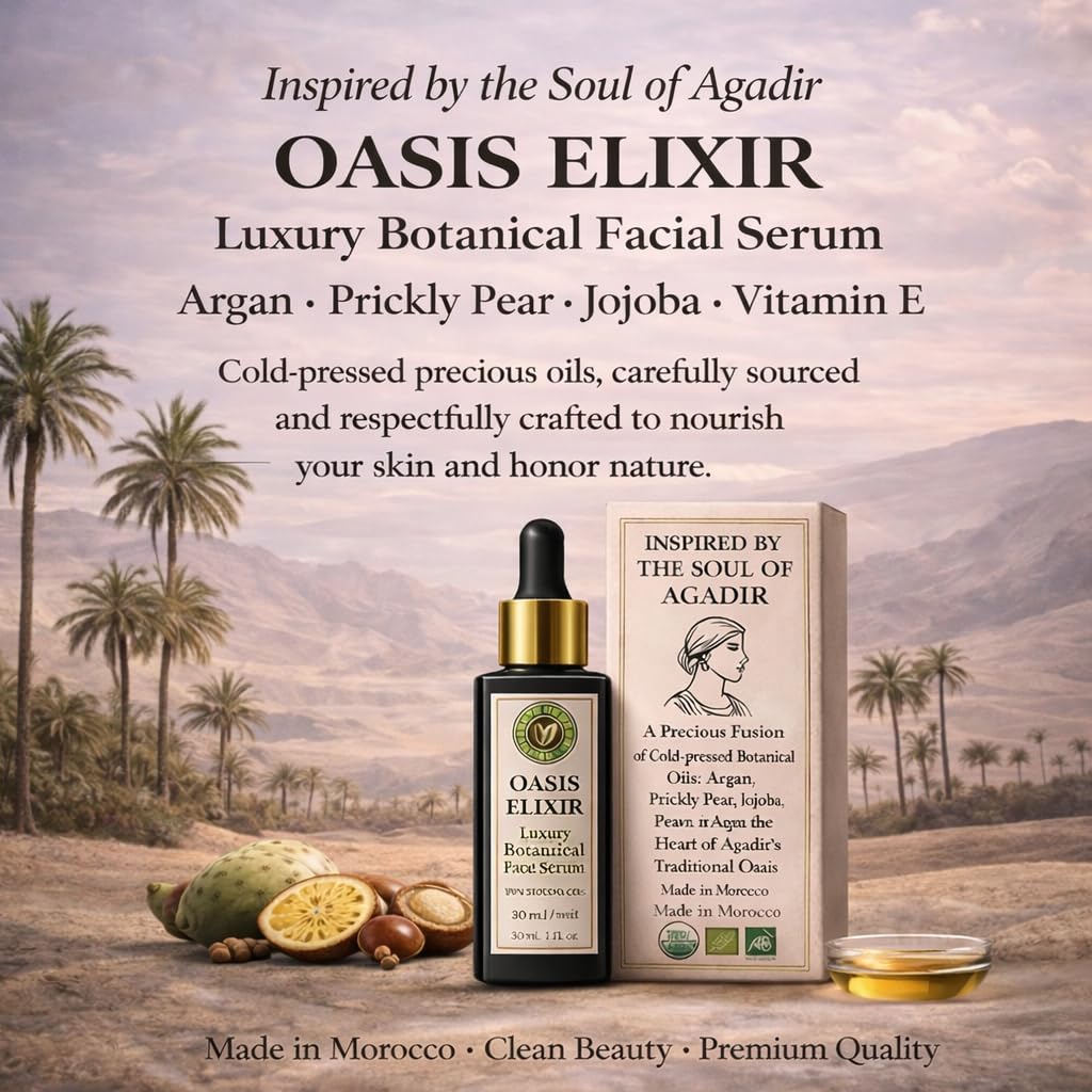 LAYA VERT Oasis Elixir Face Oil Serum, Deep Hydration and Radiant Glow, Fast Absorbing, Non Greasy, Helps Reduce the Look of Fine Lines, Argan and Prickly Pear, Jojoba, Vitamin E, 1 fl oz (30 mL)