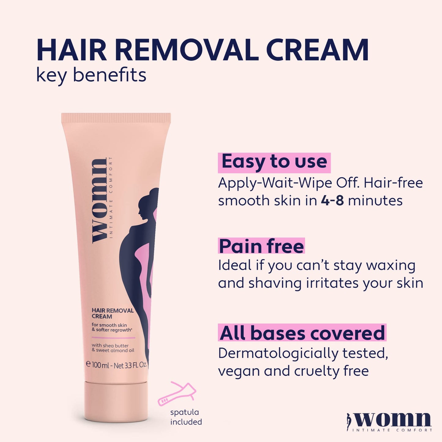 womn Intimate Comfort HAIR REMOVAL CREAM for bikini area & underarms. Smooth skin, no razor bumps or cuts. 3.3 Fl. Oz.