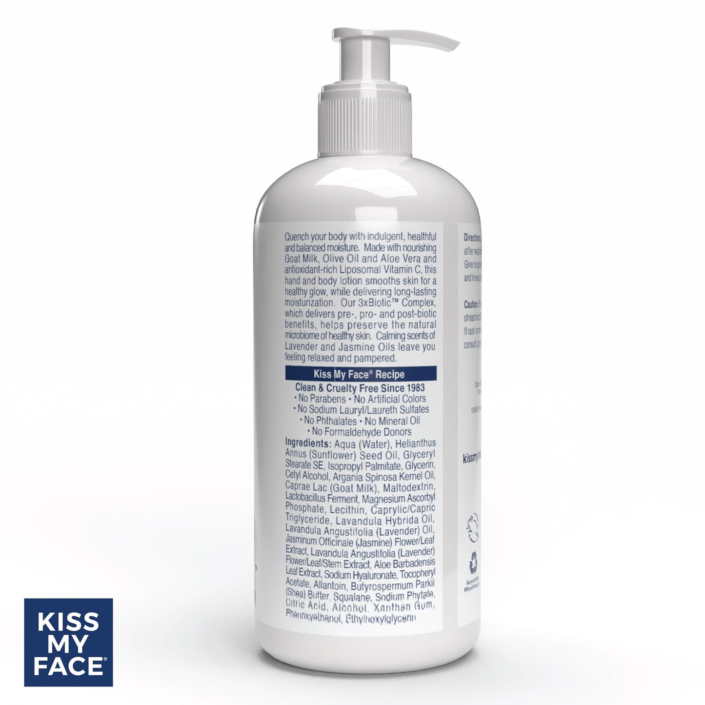 Kiss My Face Goat Milk Hand & Body Lotion - Lavender & Jasmine Lotion with Goat Milk - 16 Ounce Bottle with Pump (Lavender & Jasmine, Pack of 1)