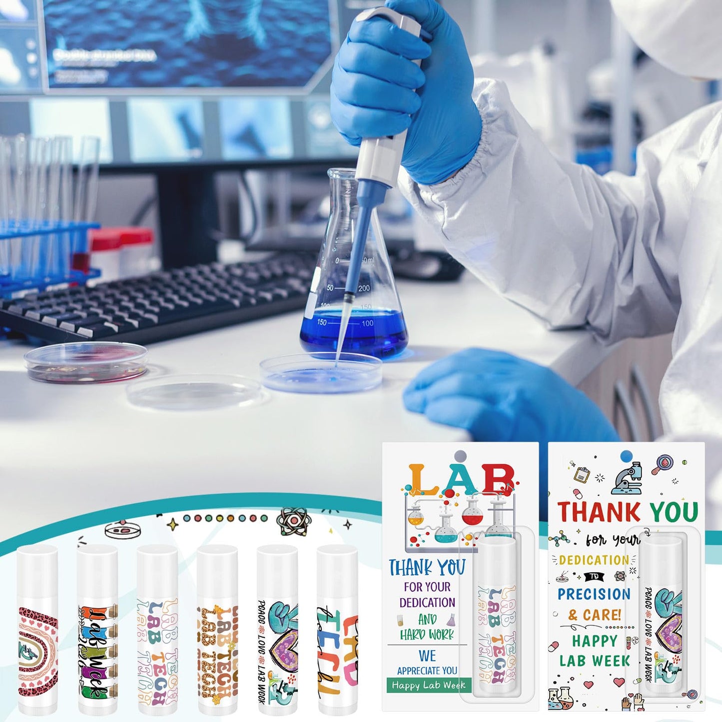 Leelosp 12 Pcs Lab Week Gifts Medical Laboratory Professionals Appreciation Lip Balm Bulk Inspirational Thank You Gifts for Science Lab Women Men Scientist Coworker Employee Staff Party Favors
