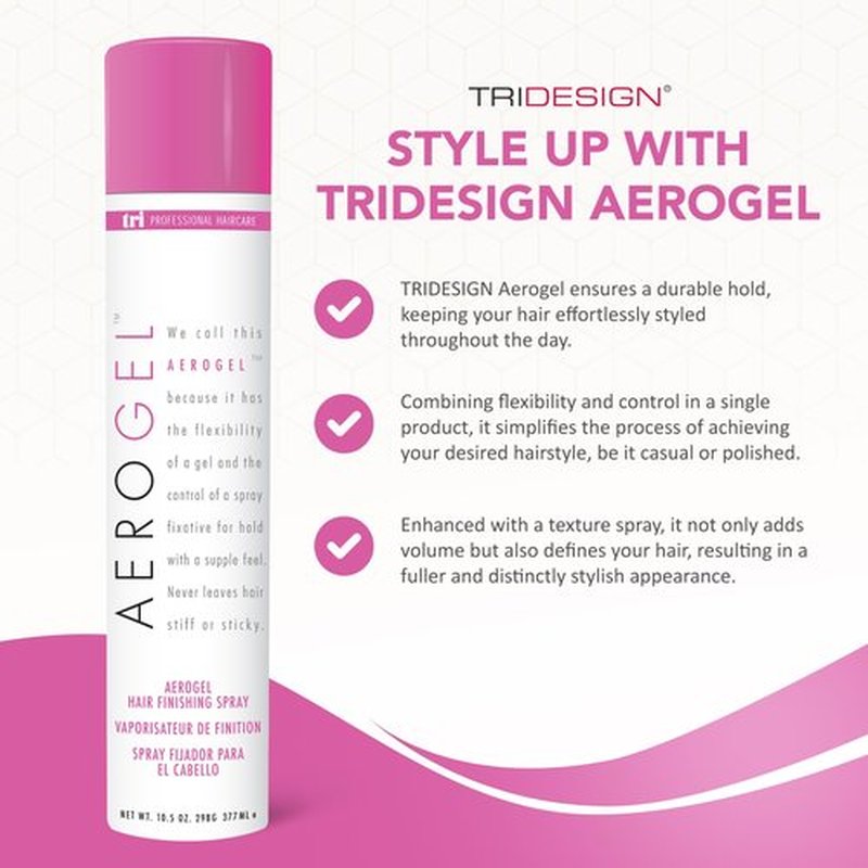 TRI Design Aerogel Hairspray - Non-Toxic Hair Finishing Spray for Styling, Volumizing and Holding Curly Hair with Flexible Hold - For Women and Men - Pack of 4 (10.5 oz)