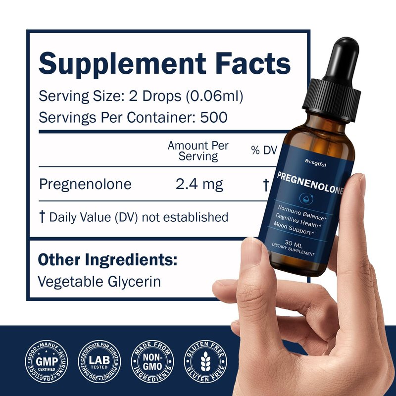 Liquid Pregnenolone Supplement, Sublingual Micronized Liquid for Hormone Balance, Memory & Focus Support, Promote Cognitive Health, Better Absorption Than Capsules, 30 ml