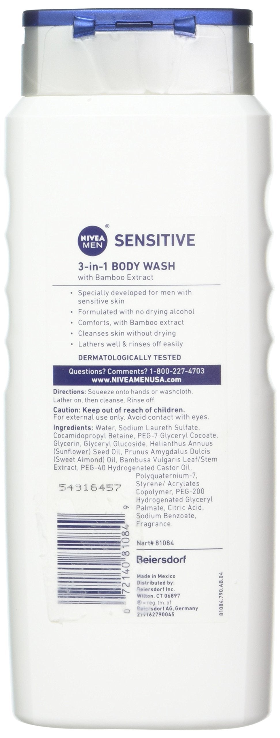 NIVEA MENS HAIR+BODY WASH SENS 16.9 OZ