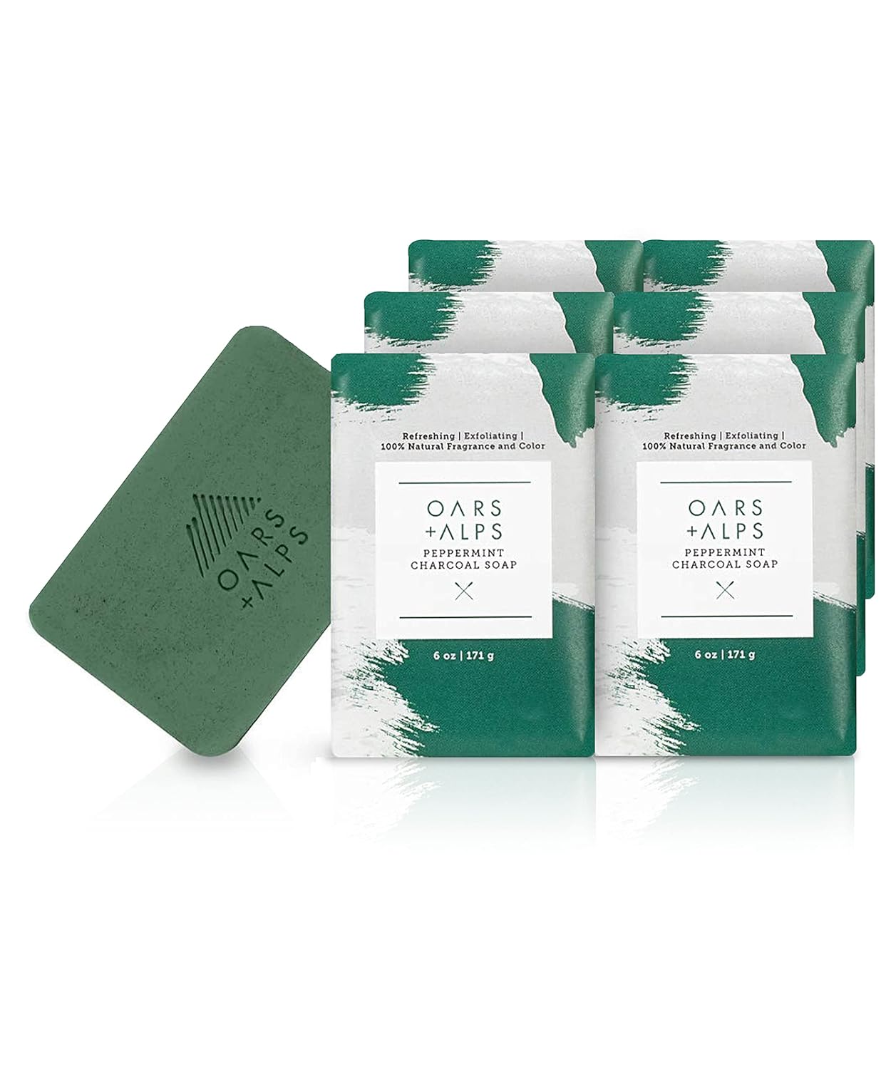 Oars + Alps Blue Charcoal Exfoliating Men's Bar Soap, Dermatologist Tested and Made with Clean Ingredients, Travel Size, 3 Pack, 6 Oz Each