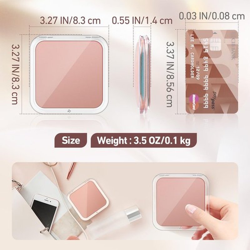 Magnifying Mirror, 30X Pocket Travel Make up Mirror, 3.3x3.3 inch Small Compact Mirror, 2-Sided Mini Mirror for Home and Outside, Portable Multi-Purpose Travel Mirror, Precision Tweezers, Rose