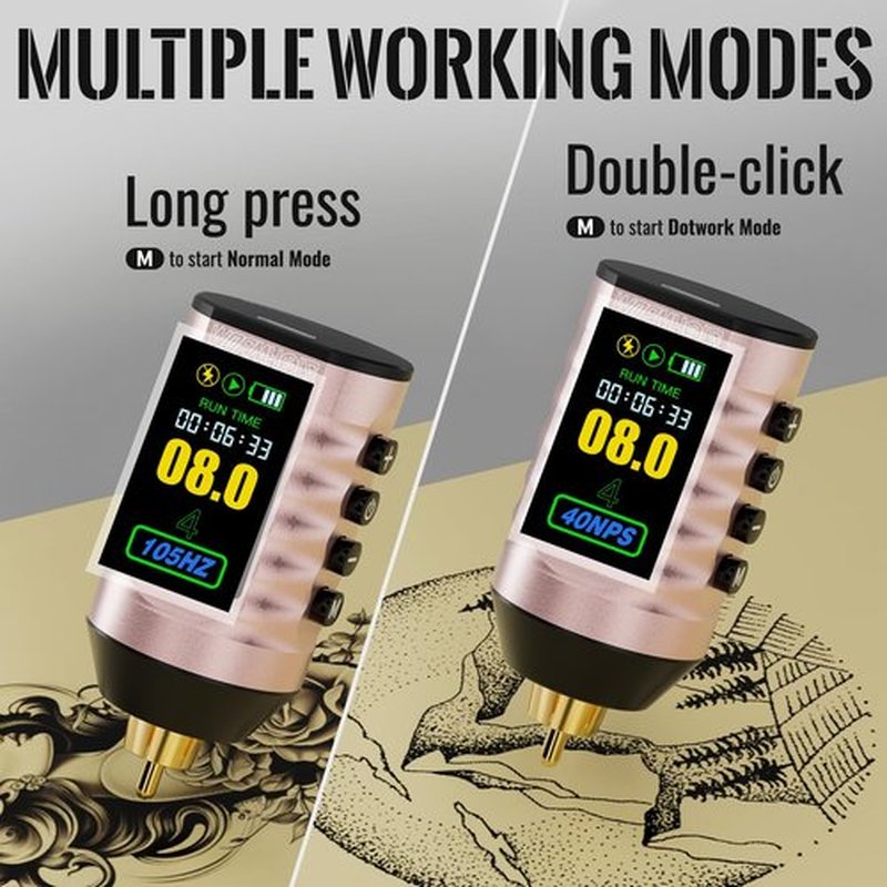 Wormhole Wireless Tattoo Power Supply Rechargeable Cordless Tattoo Battery Pack 1800mAh Portable Tattoo Battery RCA Lithium Battery with LED Digital Display For Tattoo Pen Rotary Tattoo Machine WB14-B