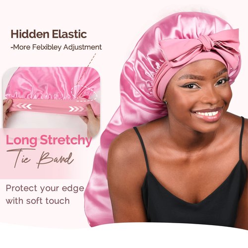 YANIBEST Silk Bonnet for Sleeping Women Braid Bonnet for Long Hair with Tie Band Satin Bonnet for Braids Hair Sleeping Cap Gifts for Women