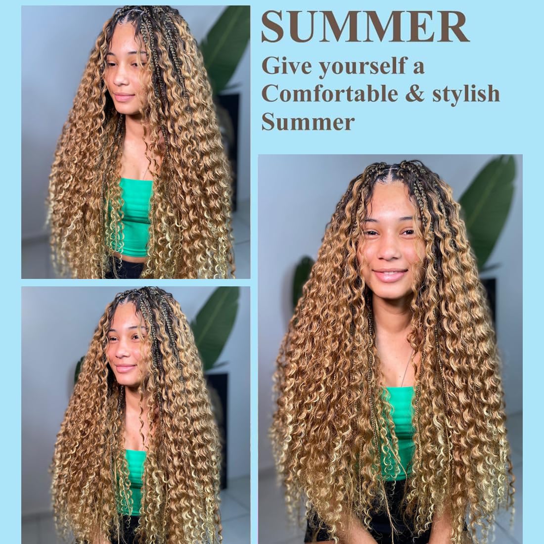 Braiding Hair 100g Honey Blonde Braiding Hair Deep Wave 2 Bundle Bulk Human Hair for Braiding Highlight Curly Hair Extensions for Boho Braids Wet and Wavy (Deep Bulk (4/27), 16 Inch/100g)