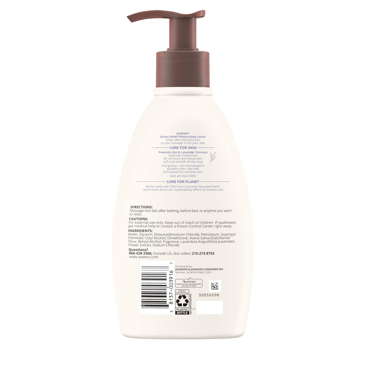 Aveeno Stress Relief Moisturizing Body Lotion with Lavender Scent, Natural Oatmeal to Calm & Relax, Non-Greasy Daily Stress Relief Lotion, 12 fl. oz