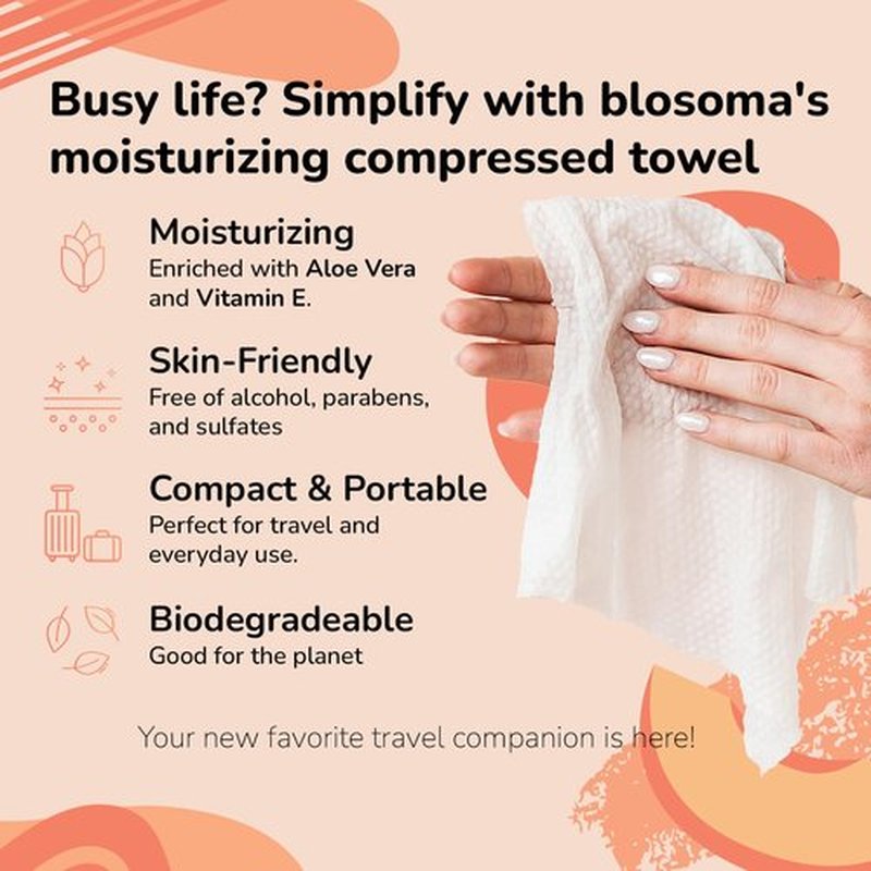 Peach Moisturizing Compressed Towel, Disposable Mini Tablets Cotton Coin Tissue, Water Activated Rejuvenating Towels for Travel, Camping, Gym, Home Portable Hand Wipe (Pack of 50)